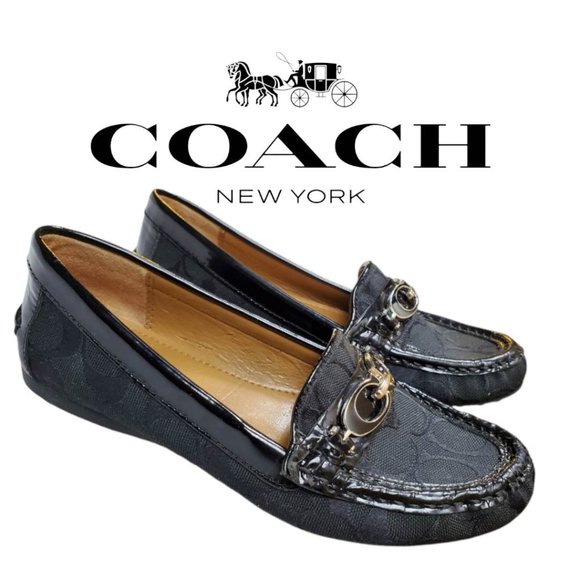 Coach Shoes - Coach Fortunata Loafers Signature Black Canvas/Patent Leather Women's Sz 5.5B